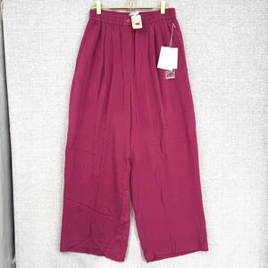 Vtg SEPARATE ELEMENTS Silk Wide Leg Pants Red Burgundy Elastic Waist Sz L Y2K
